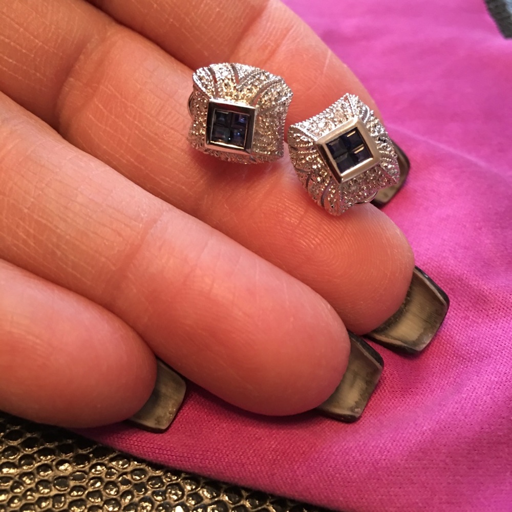 18K Vintage Diamond And Ceylon Sapphire Earrings